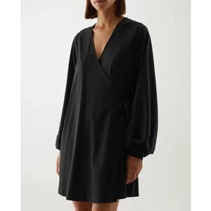 COS NWT Voluminous Long Sleeve Black V-neck Mini Wrap Dress POCKETS